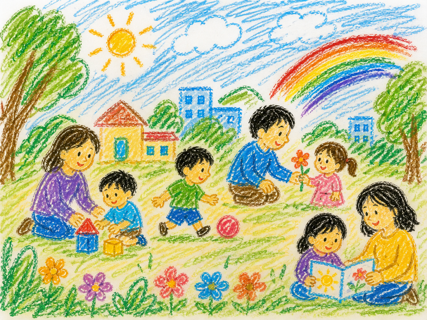 地域全体で子育てを支える政策のイラスト